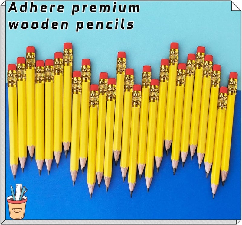 Adhere 25pcs Golf Pencils with eraser Hexagon Wooden Pencils Graphite 2B for Golf Event Scoring,Classroom,Wedding,Company Meetings,Pew, Pocket (Yellow1) - Image 4